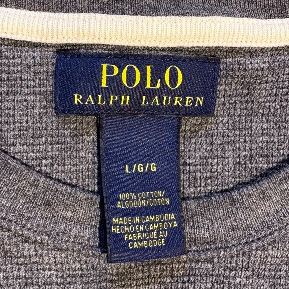 Polo Ralph Lauren Gray Waffle Knit Thermal Shirt White Pony Sz L💚
